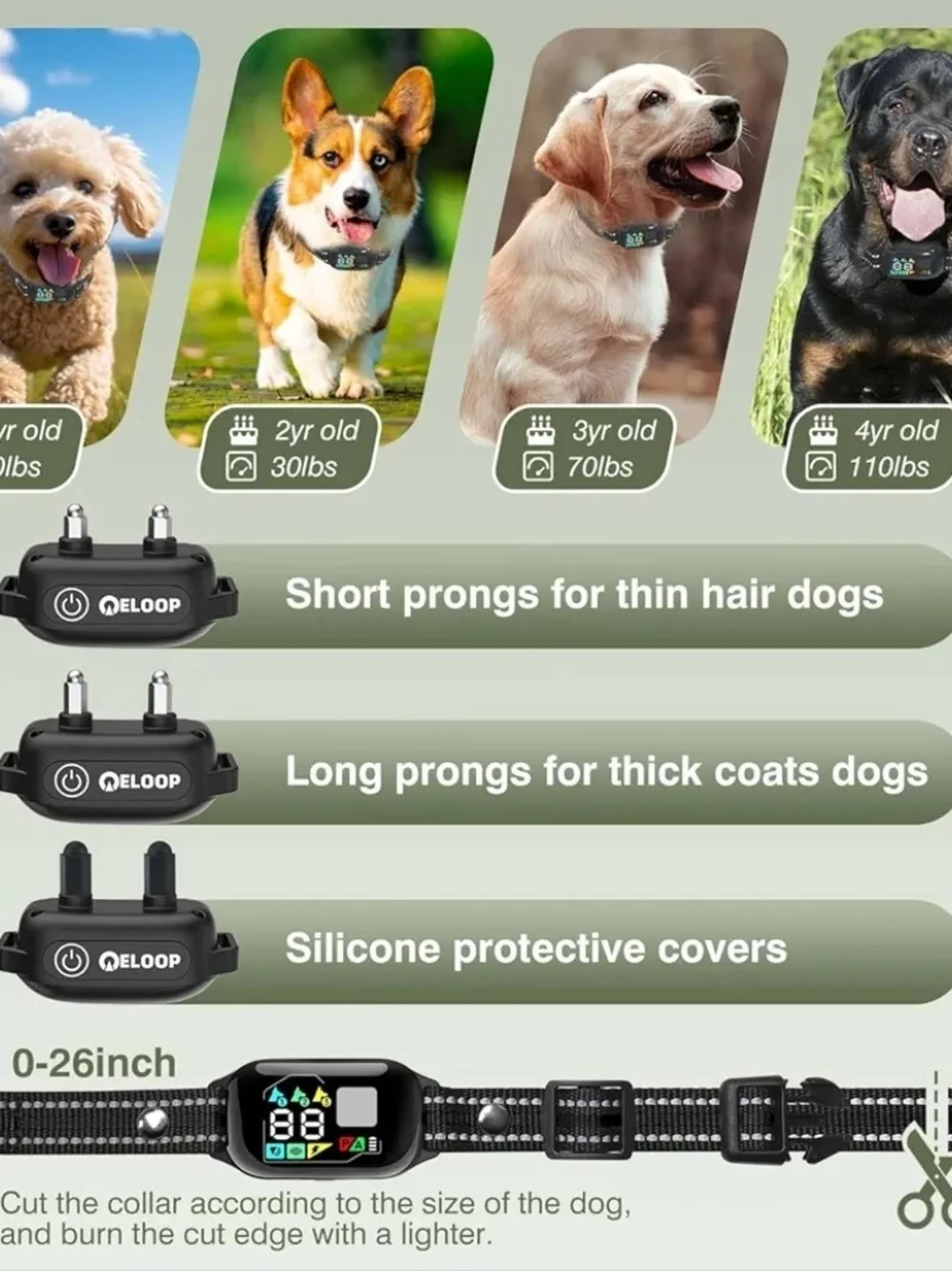 ELoop Dog Training Shock Collar Remote 3300FT IPX7 Rechargeable 3 Dog 5-120lb